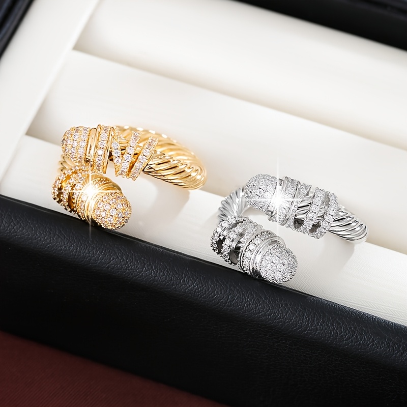 Geometric Zirconia Inlaid Open Ring for Women